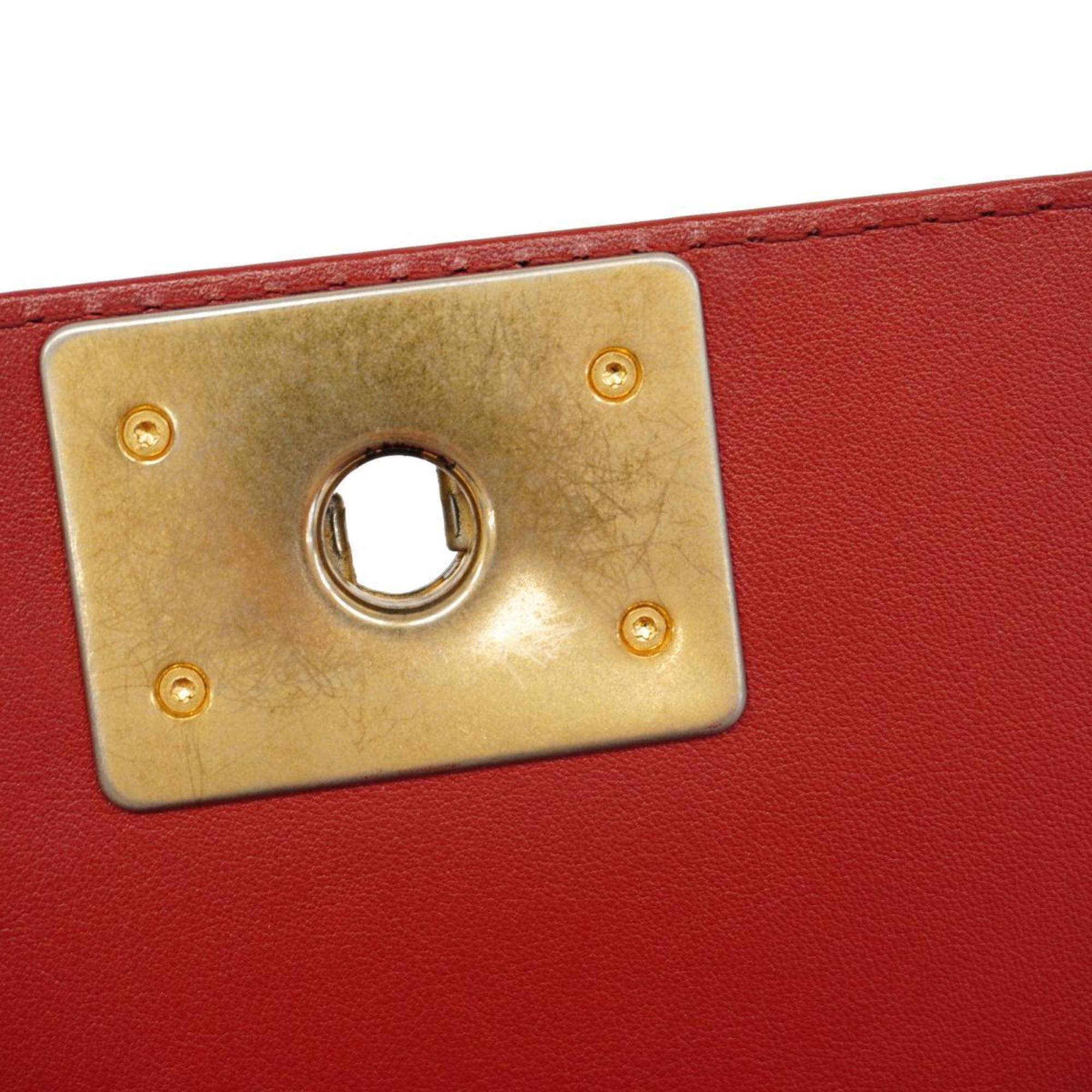 Chanel Handbag Boy Chain Shoulder Lambskin Red Women's