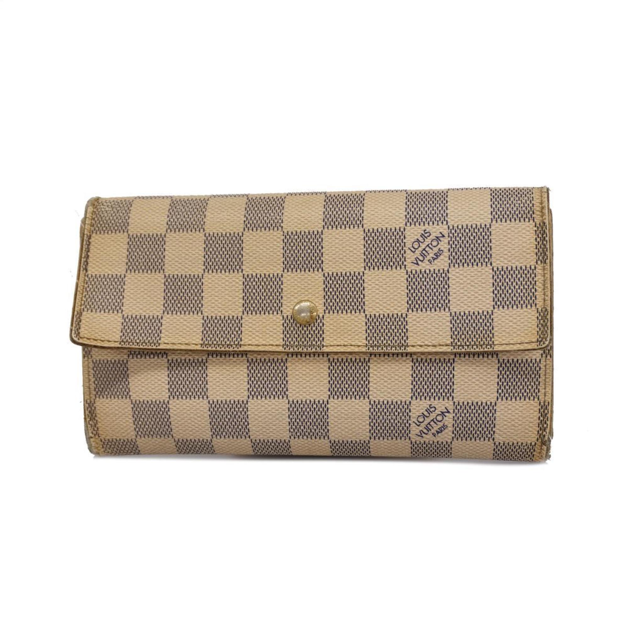 Louis Vuitton Long Wallet Damier Azur Portefeuille International N61732 White Men's Women's