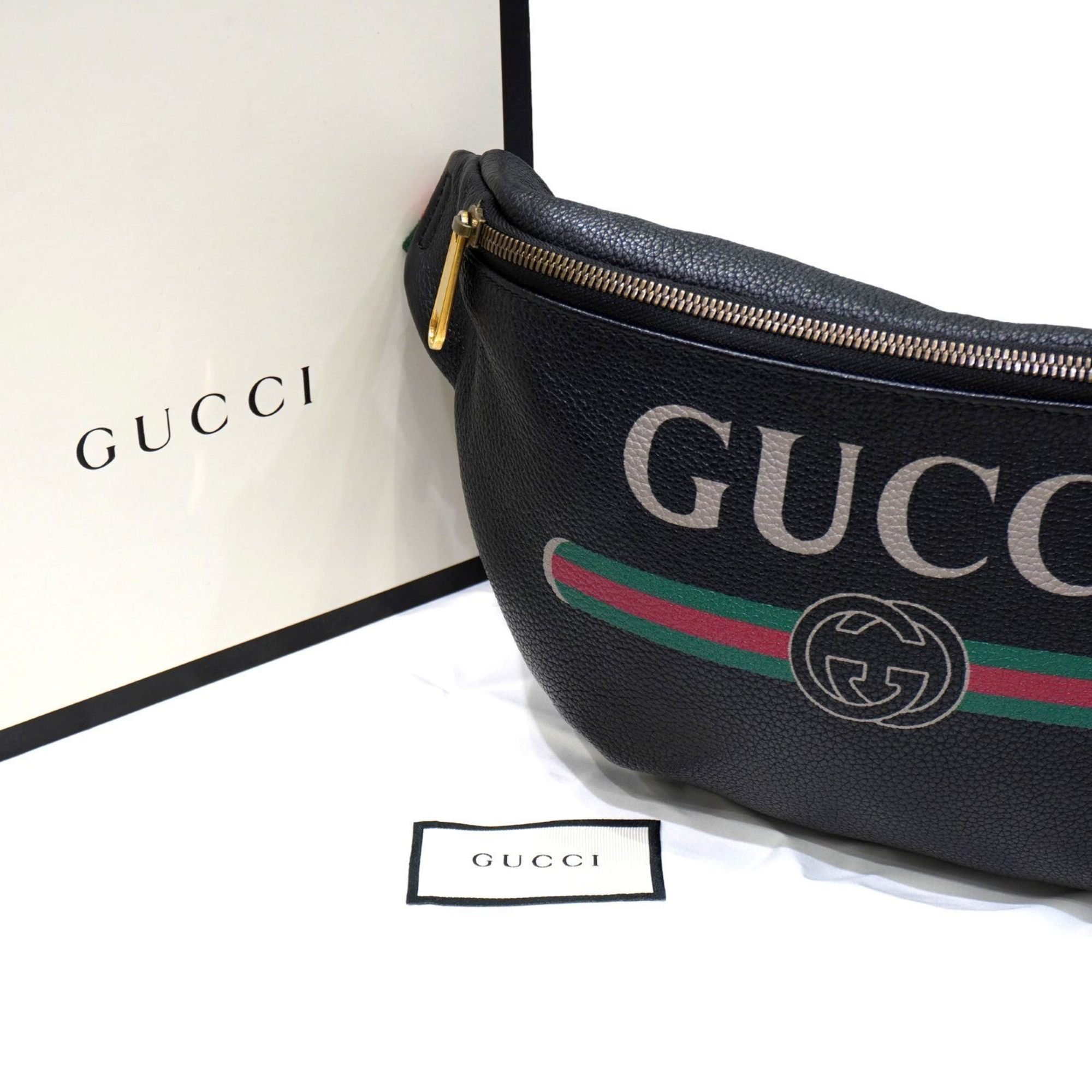 GUCCI Body Bag Black Leather A352 Women's and Men's Bags