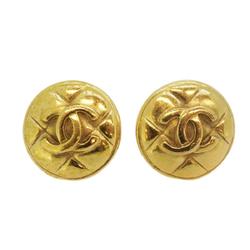 Chanel Earrings Coco Mark Matelasse Circle GP Plated Gold Women's