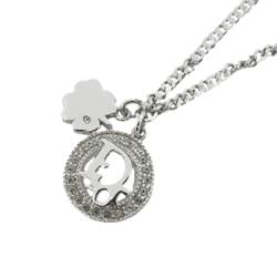 Christian Dior Necklace Circle Clover Rhinestone Metal Silver Women's