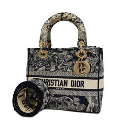 Christian Dior handbag Lady Delight canvas ivory navy ladies