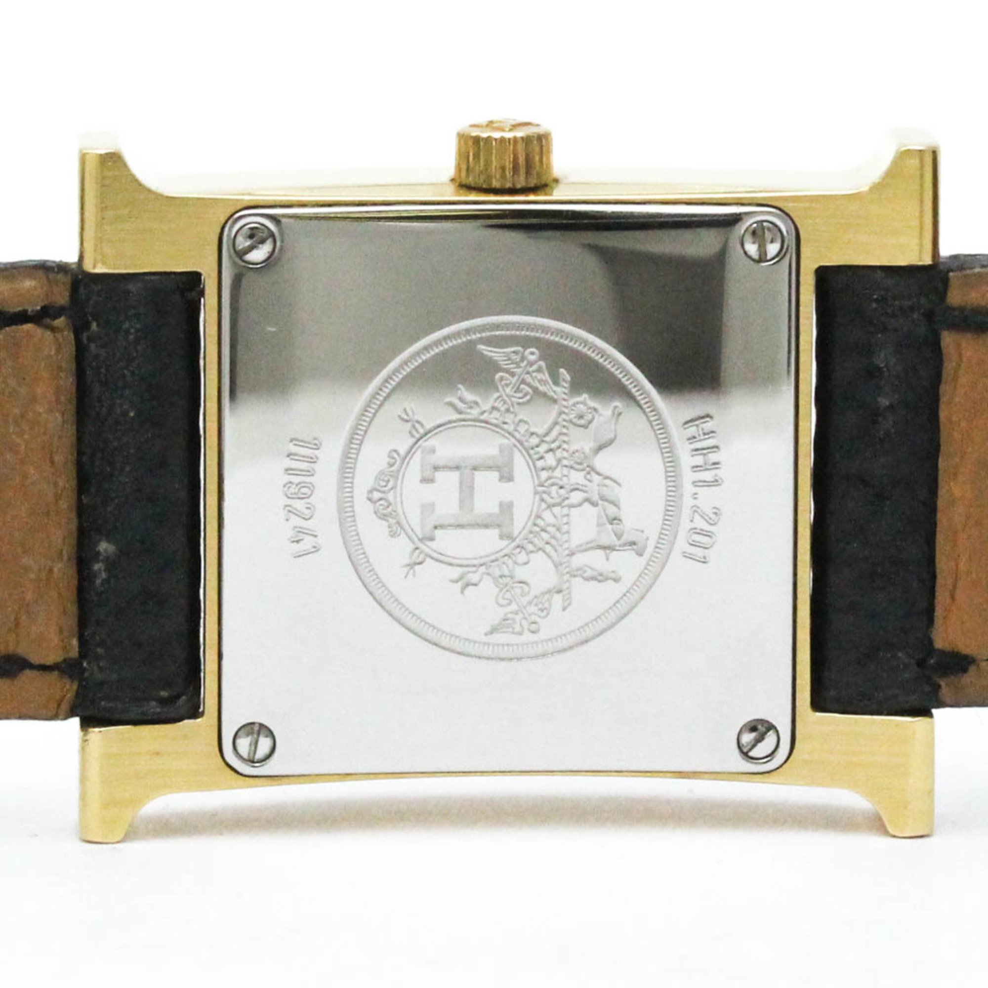 HERMES H Watch Gold Plated Leather Quartz Ladies Watch HH1.201 BF572197