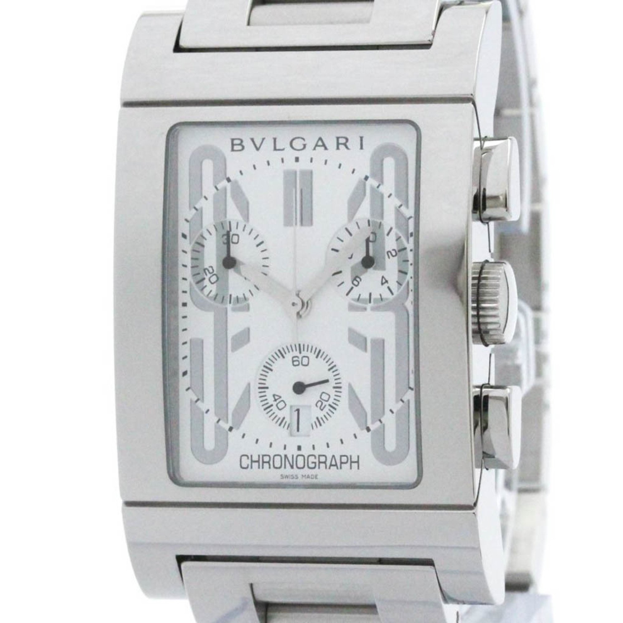 Polished BVLGARI Rettangolo Stainless Steel Quartz Mens Watch RTC49S BF572317