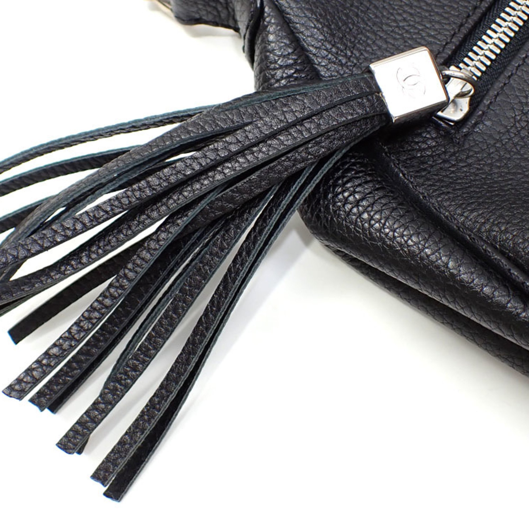Chanel bag for women, black, caviar skin, tassel