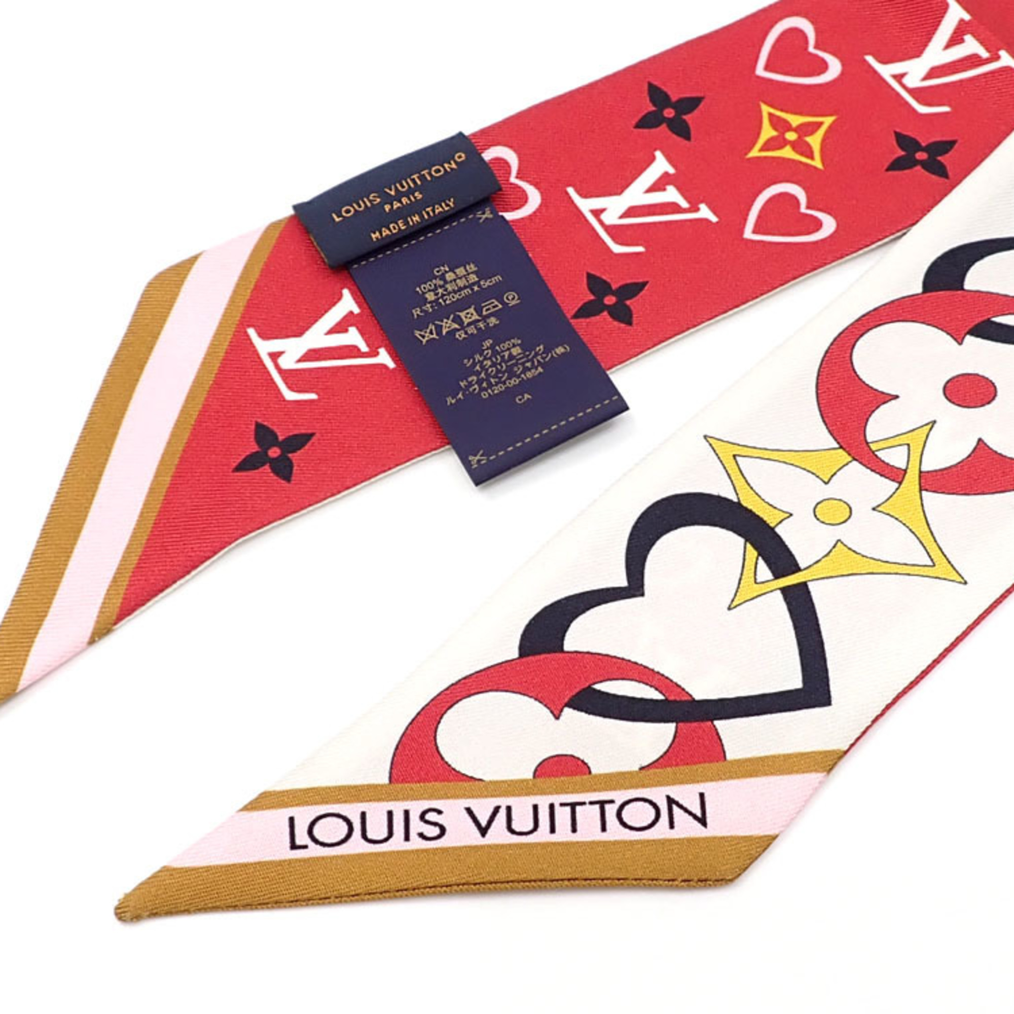 Louis Vuitton Scarf Bandeau BB My True Rouge Women's Red White Silk Heart M78117