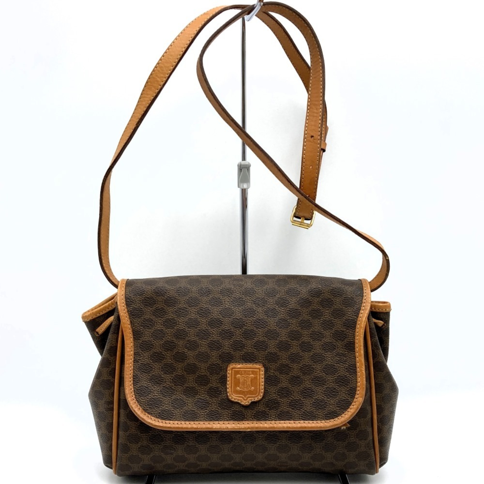 Celine Shoulder Bag, Macadam Pattern, Brown, Women's, F/10, CELINE