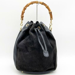 GUCCI 001 3754 1657 Handbag Black Suede Bamboo Women's