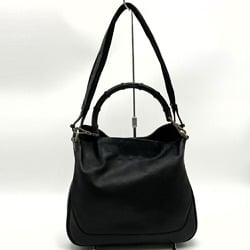 GUCCI 001 4095 Shoulder Bag 2way Handbag Black Leather Bamboo Wood Women's