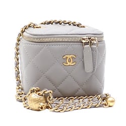 Chanel Vanity Bag Matelasse Women's Grey Lambskin AP1447 Coco Mark Chain Shoulder Pochette