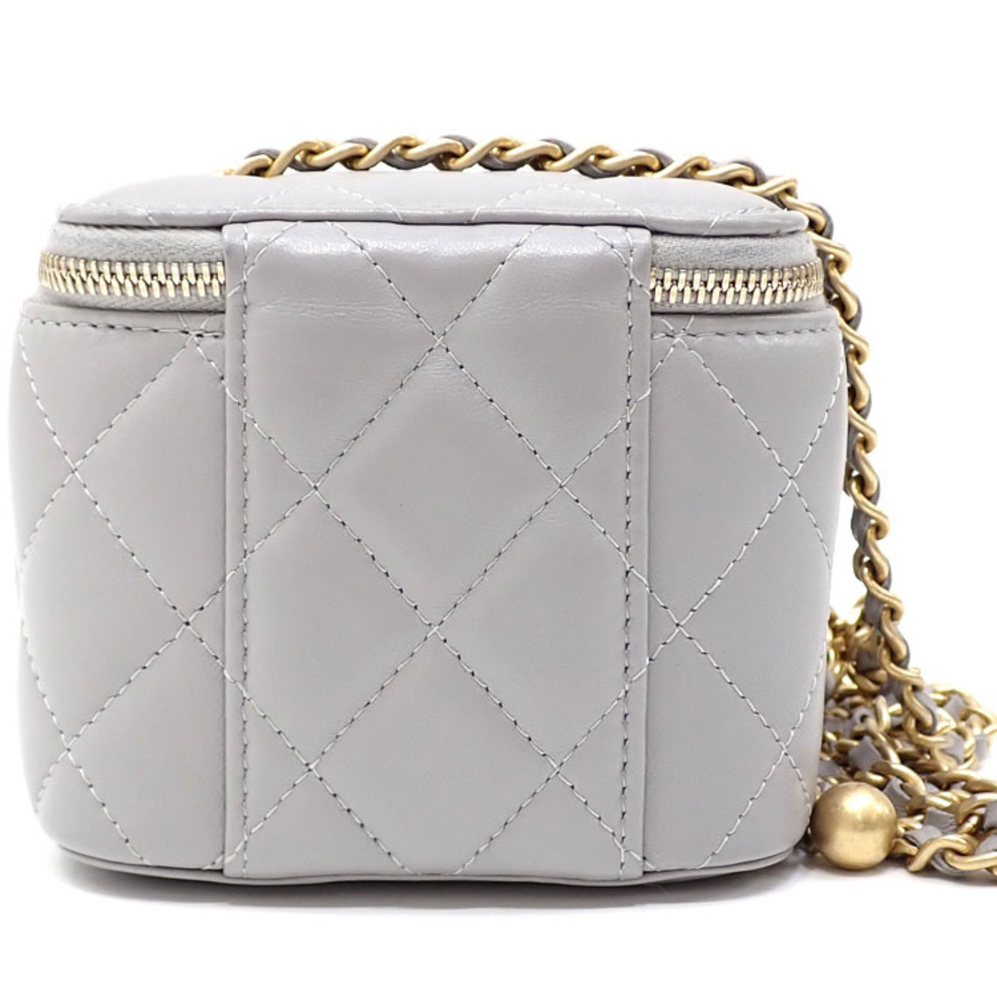 Chanel Vanity Bag Matelasse Women's Grey Lambskin AP1447 Coco Mark Chain Shoulder Pochette