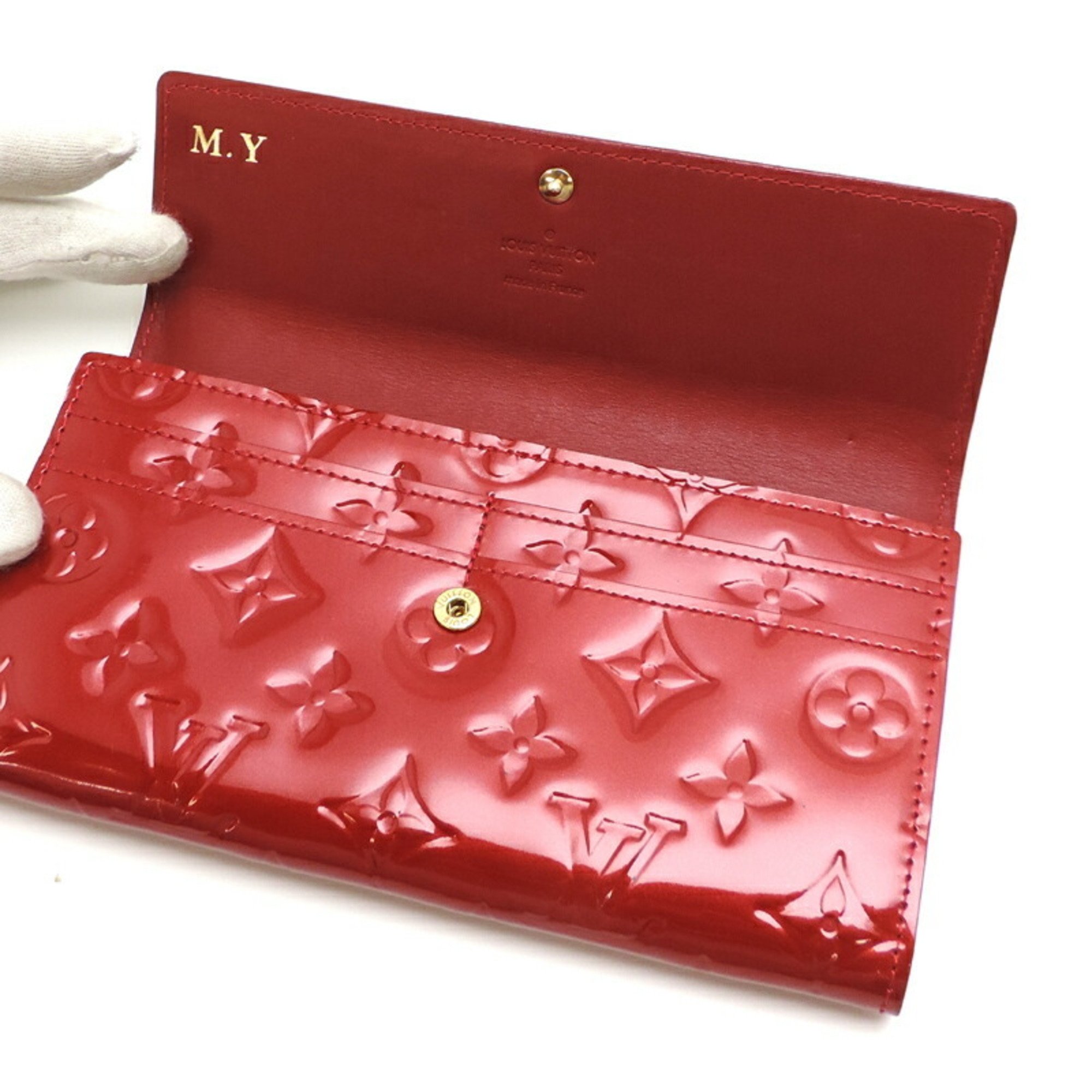 Louis Vuitton Portefeuille Sarah Personalised Women's Long Wallet M93530 Monogram Vernis Pomme d'Amour (Red)