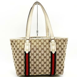 GUCCI 137396 Tote Bag Beige/White Sherry Line GG Canvas Leather Women's