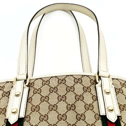 GUCCI 137396 Tote Bag Beige/White Sherry Line GG Canvas Leather Women's