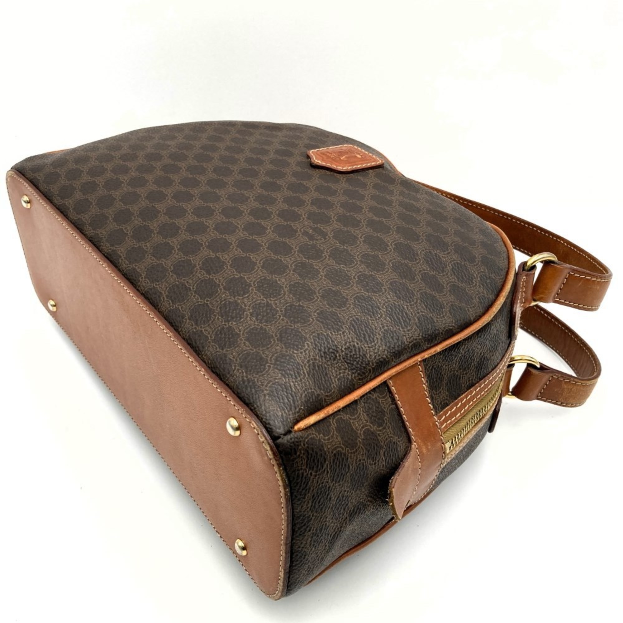 CELINE MC98/1 Handbag Boston Bag Double Handle Macadam Brown Leather Women's