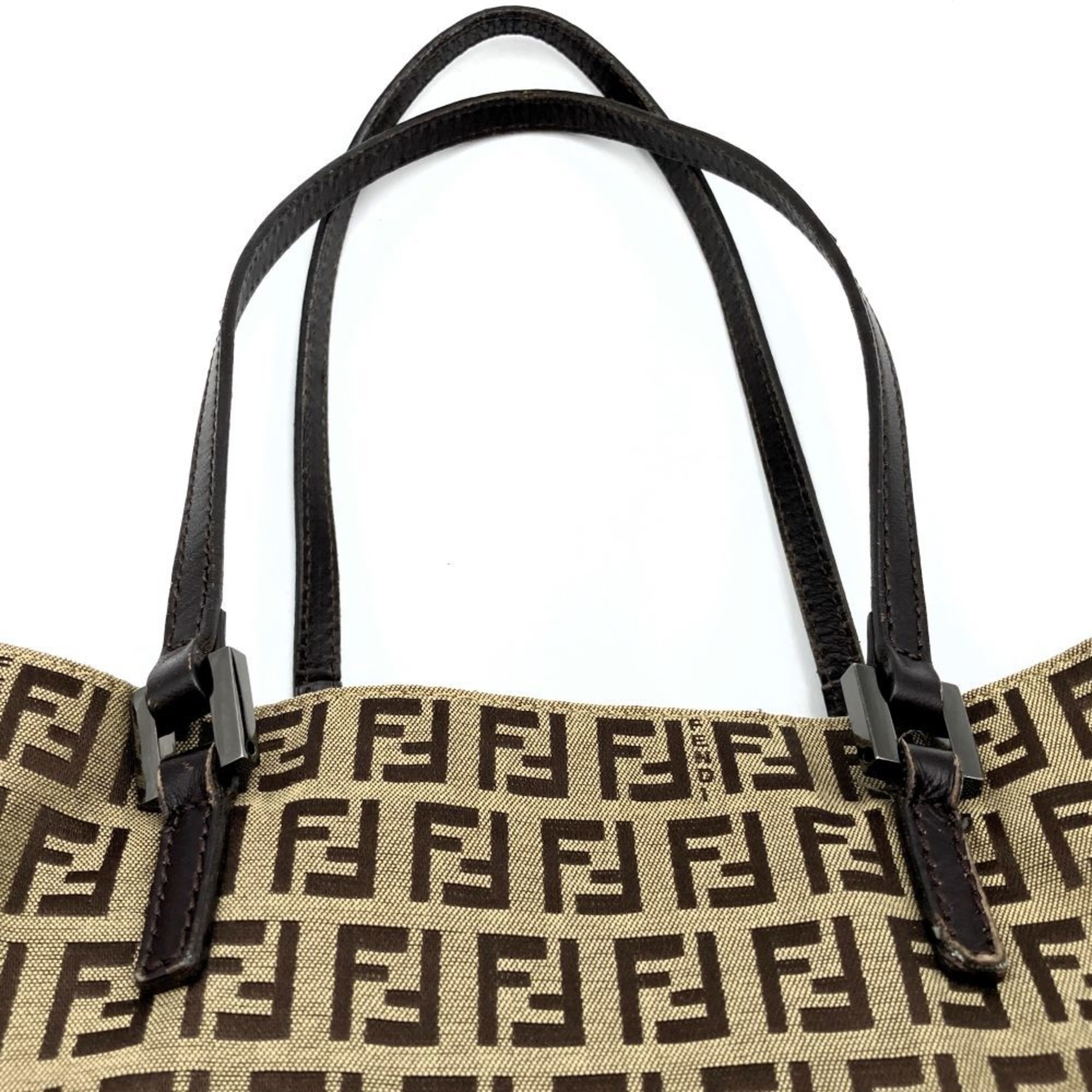 FENDI Tote Bag Shoulder Zucchino Pattern Beige Nylon Women's 8BH067