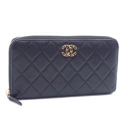 Chanel Round Long Wallet Matelasse 19 Women's Black Lambskin AP0726 Leather Coco Mark