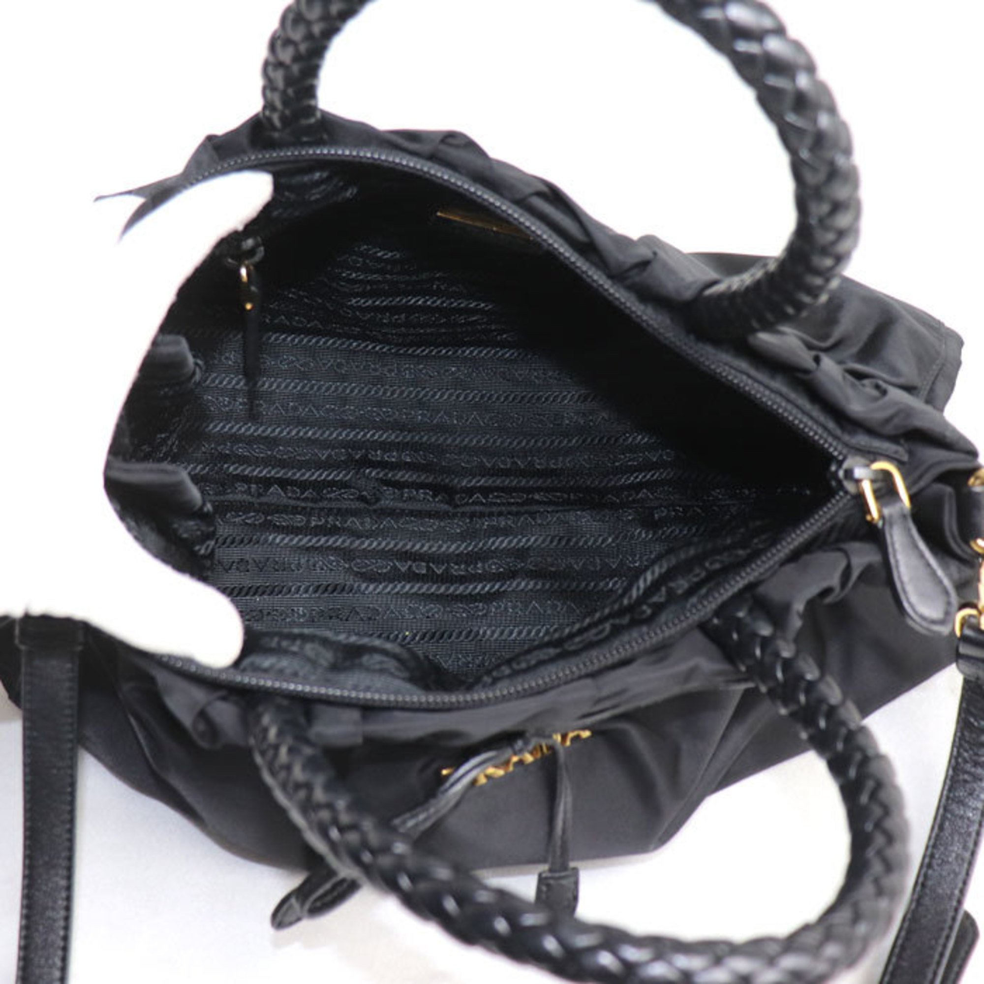 PRADA Prada Ribbon Motif 2-Way Shoulder Bag Black BN1631 Women's
