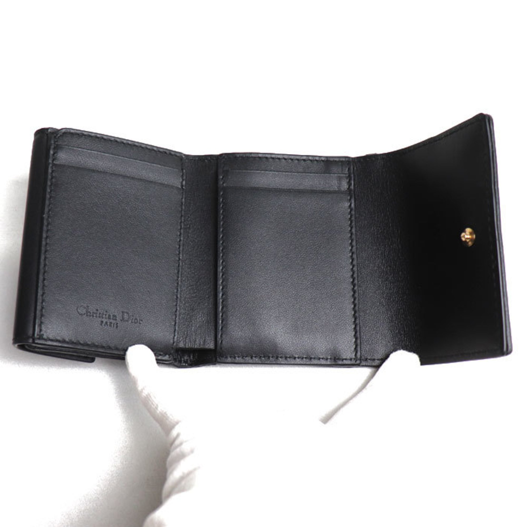 Christian Dior Lady Lotus Wallet Cannage Bi-fold Black Women's S0181ONMJ M900