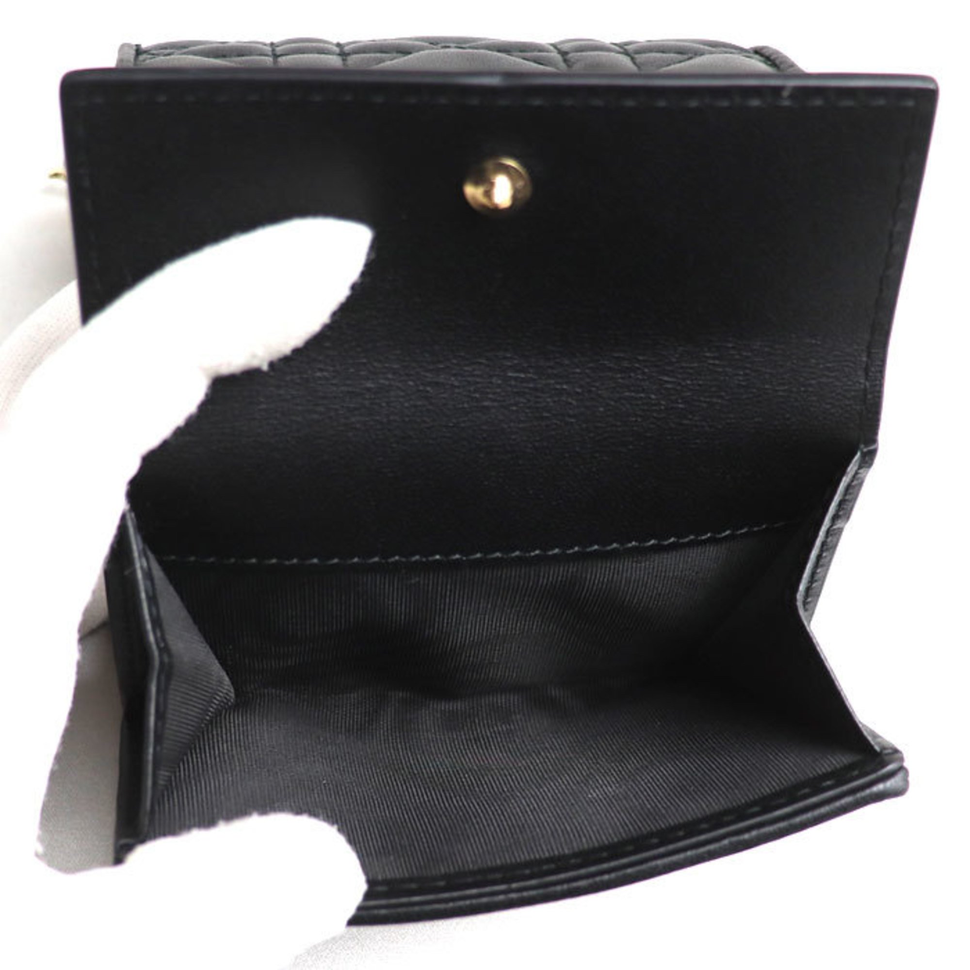 Christian Dior Lady Lotus Wallet Cannage Bi-fold Black Women's S0181ONMJ M900