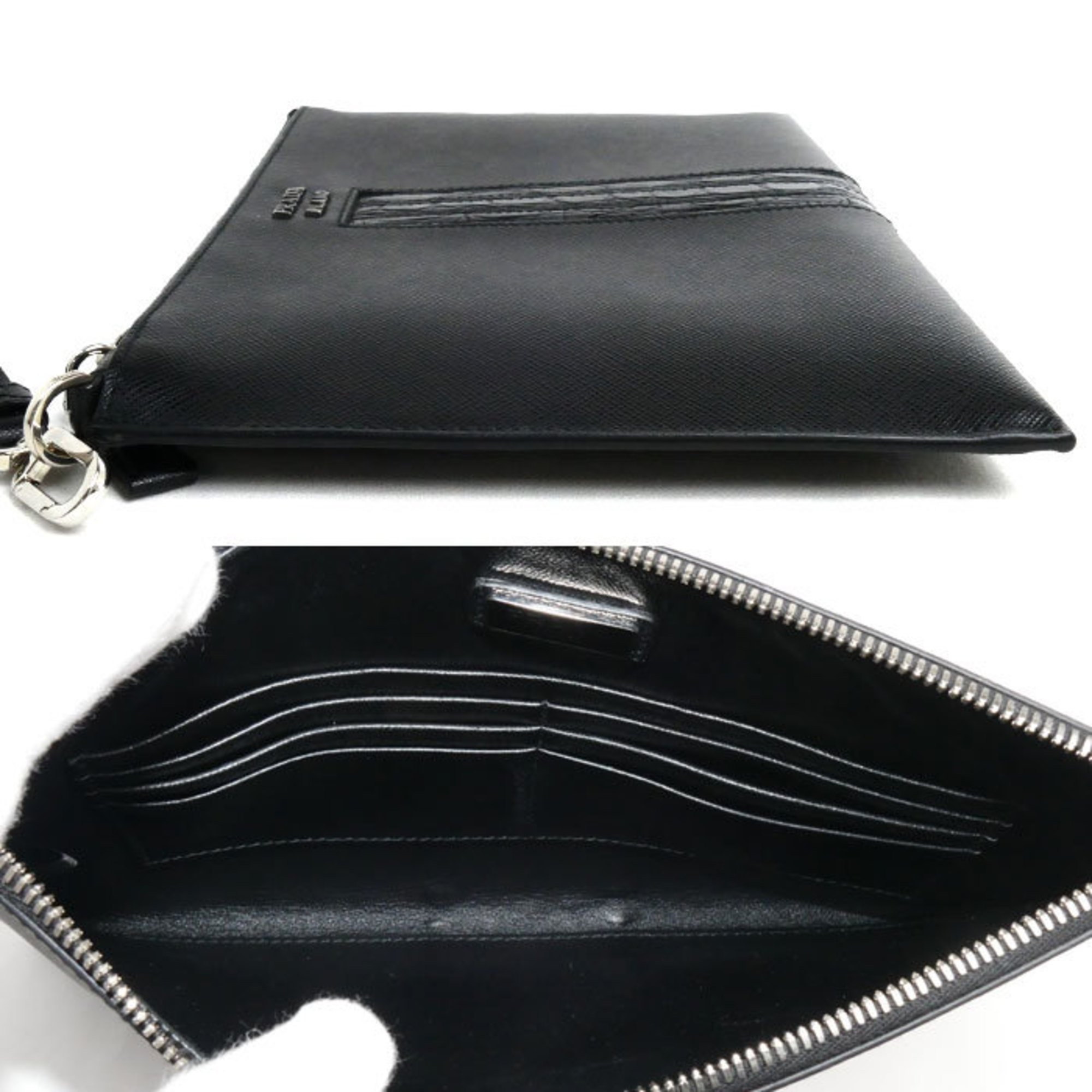 PRADA Prada Saffiano Clutch Bag with Wristlet Black 2NH005 2EB3 F0002 Men's