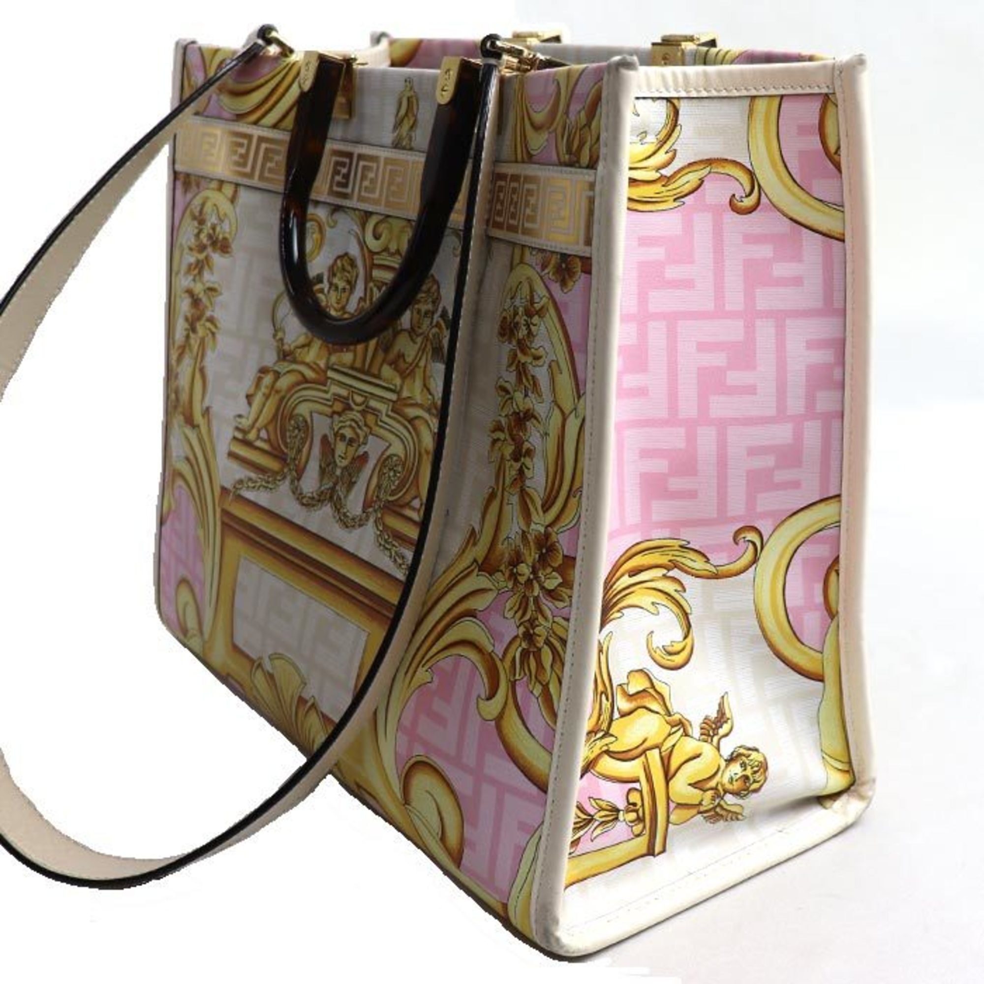 FENDI×VERSACE Fenderche Sunshine Medium Shopper Bag 2-Way Shoulder Pink×White 8BH386 Women's