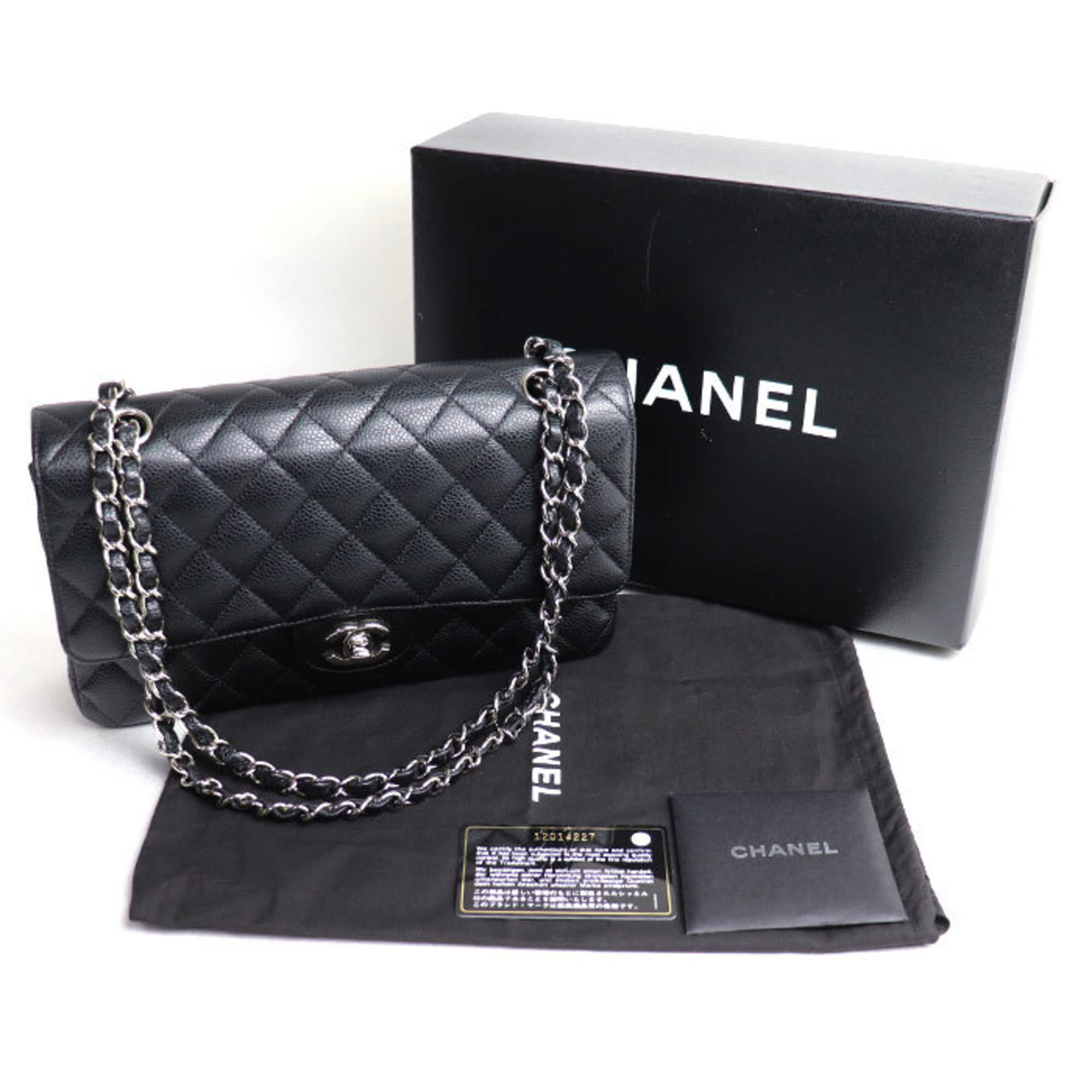 CHANEL Matelasse 25 Double Flap Chain Shoulder Bag Black A01112 Women's