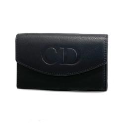 Christian Dior Key Case Leather Black Women's