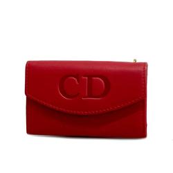 Christian Dior Key Case Leather Red Women's