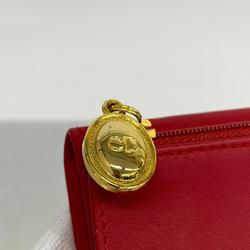 Christian Dior Key Case Leather Red Women's