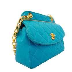 Chanel Shoulder Bag Matelasse Chain Lambskin Light Blue Women's