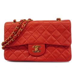 Chanel Shoulder Bag Matelasse W Flap Chain Lambskin Red Women's