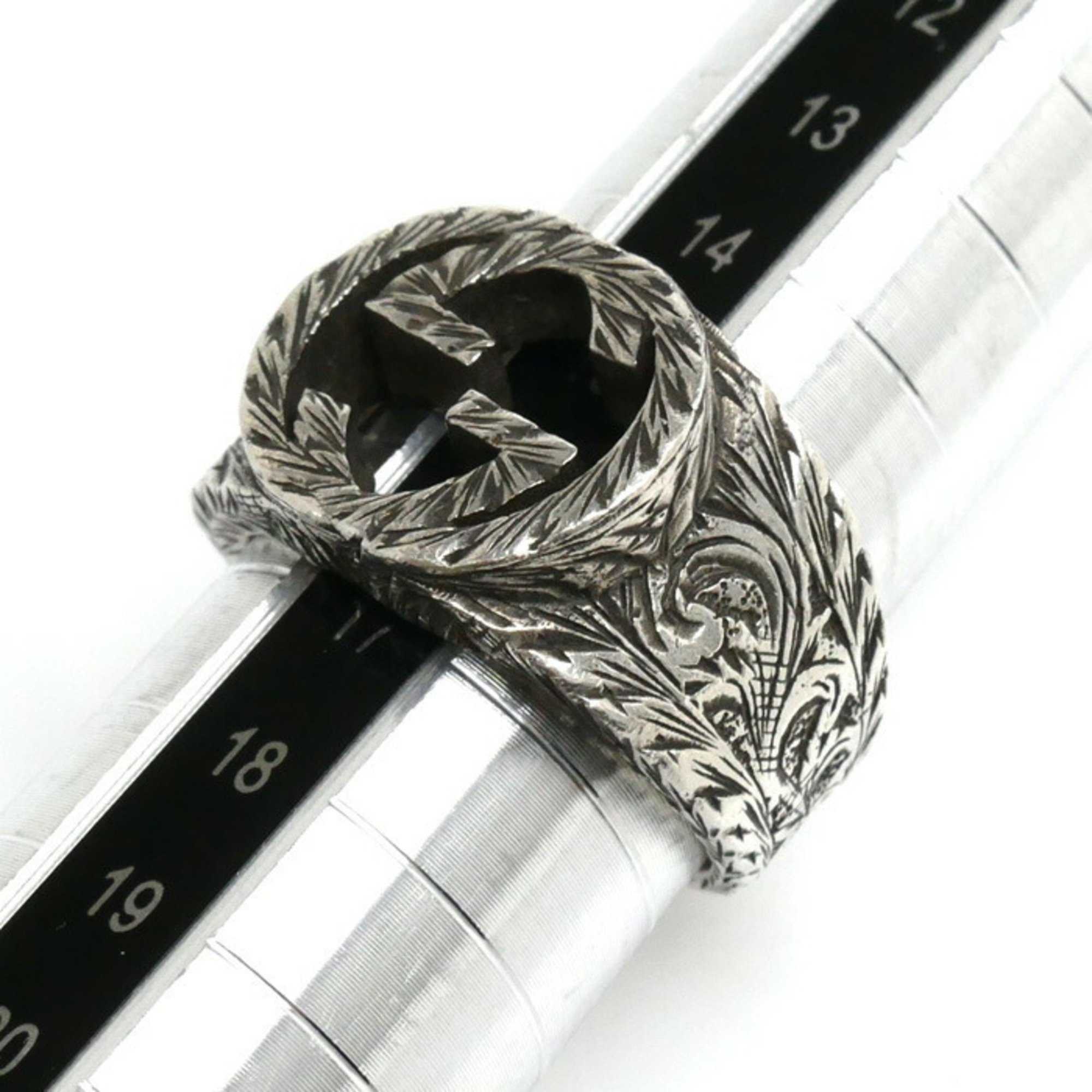 GUCCI Gucci Sterling Silver Interlocking Ring ?455302 J8400 0811 Size 16 11.6g Unisex