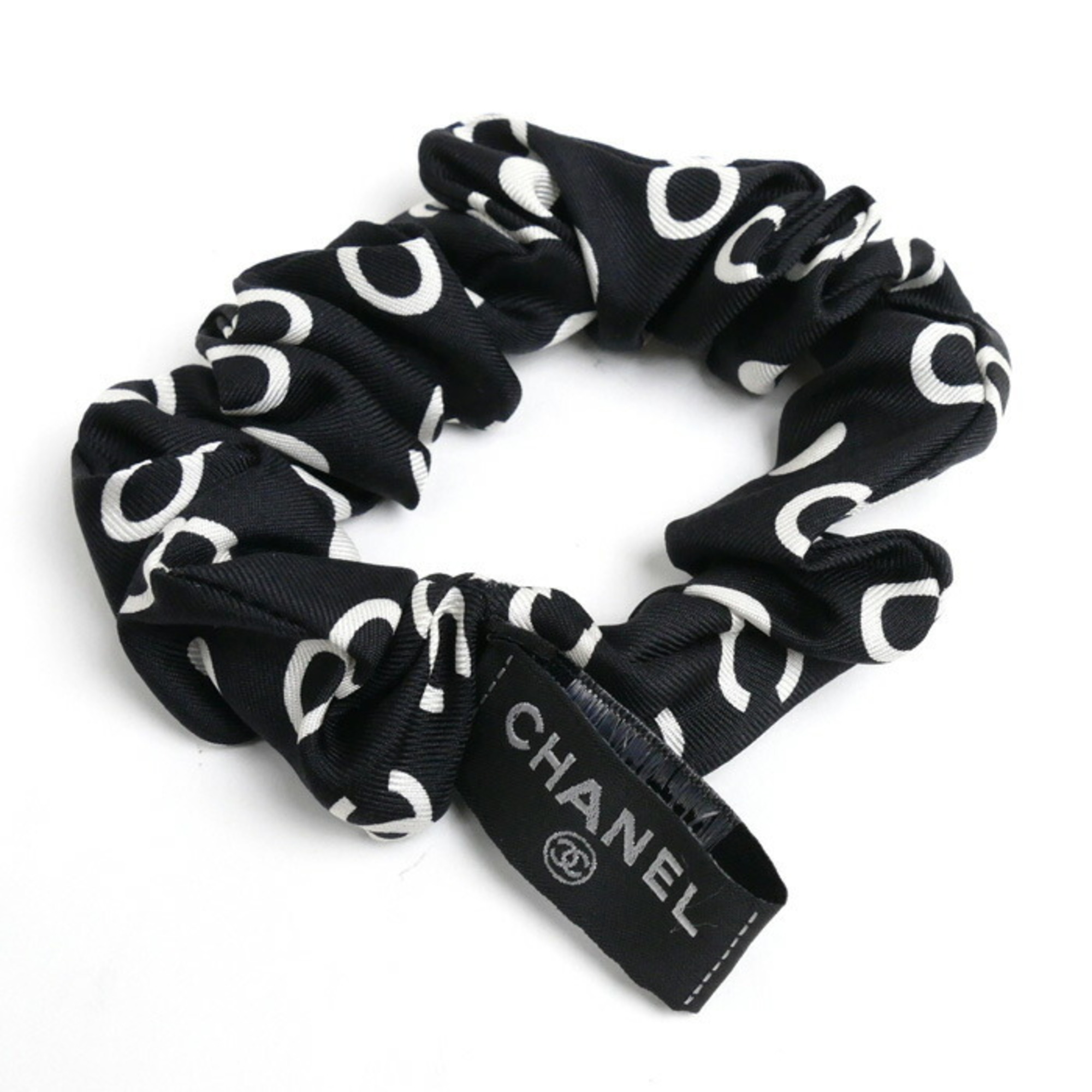 CHANEL ribbon scarf muffler scrunchie black ivory ladies