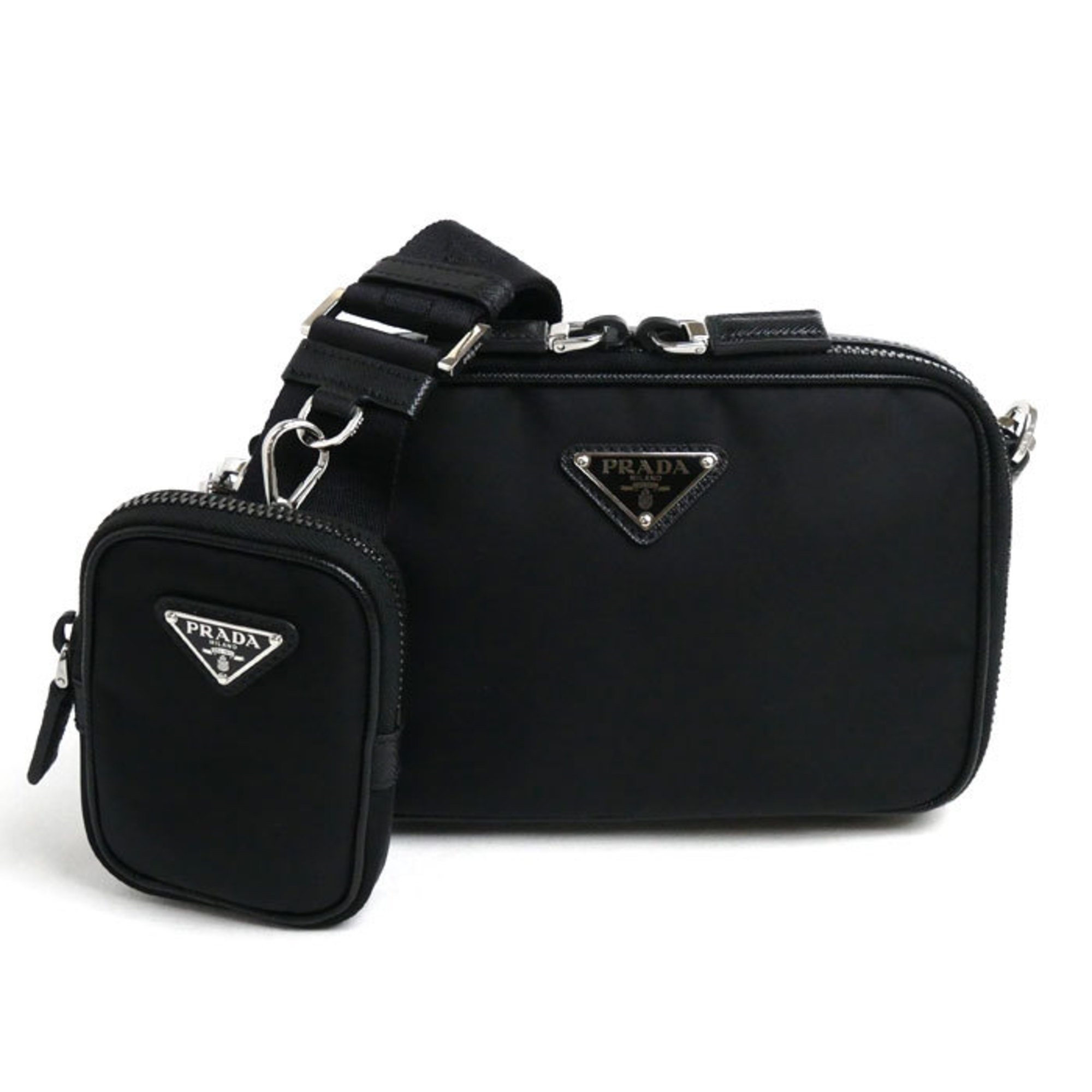 PRADA Brick Re-Nylon x Saffiano Leather Shoulder Bag Black 2VH070 2DMH F0002 Unisex