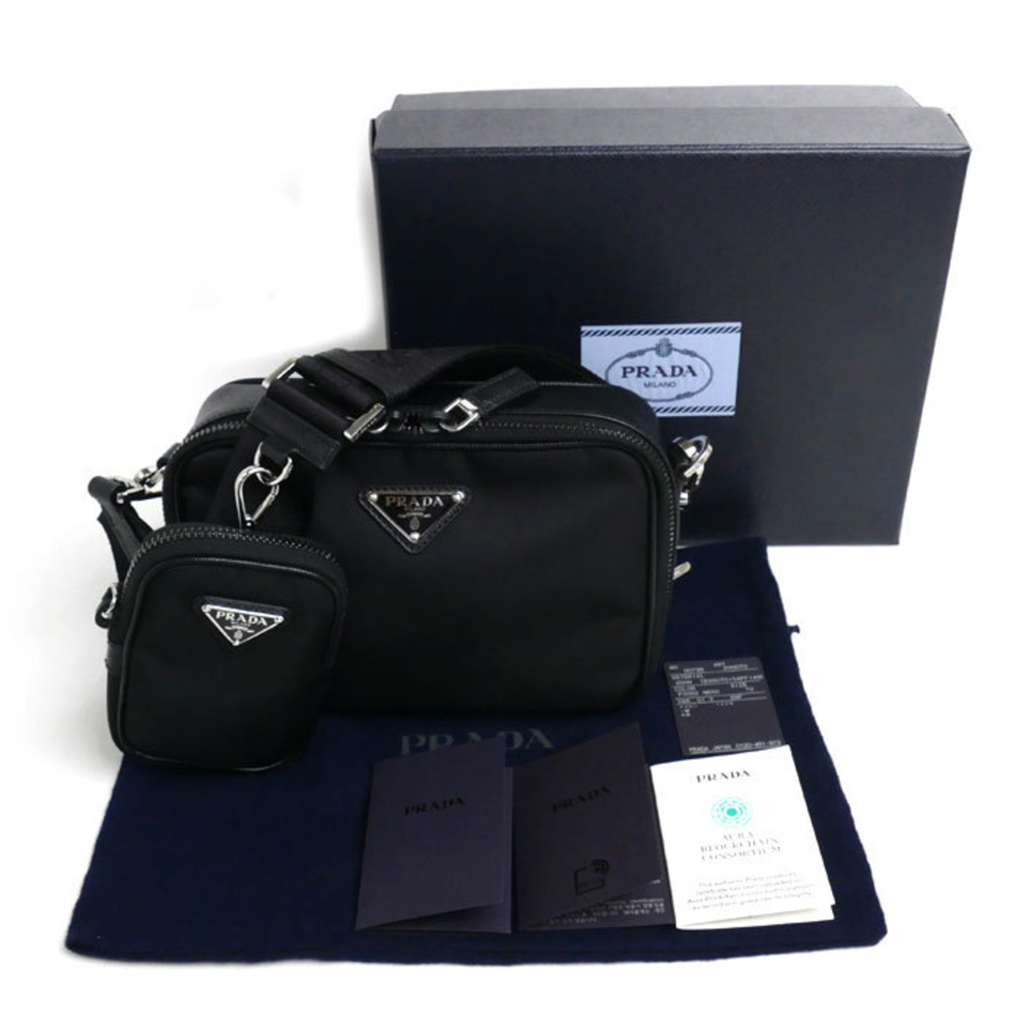 PRADA Brick Re-Nylon x Saffiano Leather Shoulder Bag Black 2VH070 2DMH F0002 Unisex
