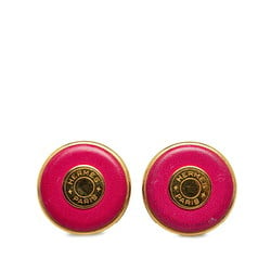 Hermes Serie Earrings Pink Gold Leather Plated Women's HERMES