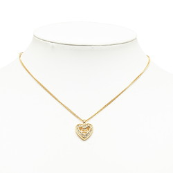 Christian Dior Dior CD Heart Motif Rhinestone Necklace Gold Plated Women's