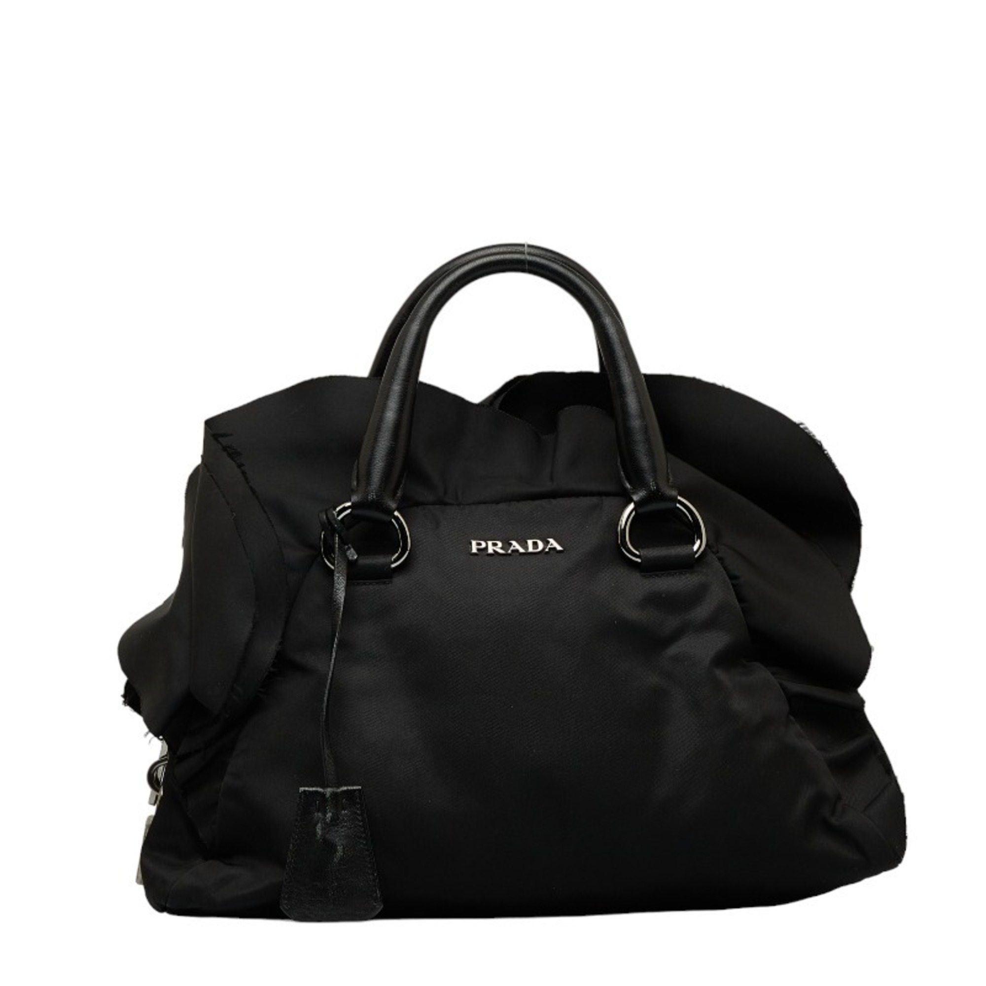 Prada Ruffle Handbag Black Nylon Leather Women's PRADA