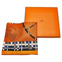 Hermes Carre 90 Balade Ecossaise Scottish Ballad Scarf Muffler Orange Navy Multicolor Silk Women's HERMES