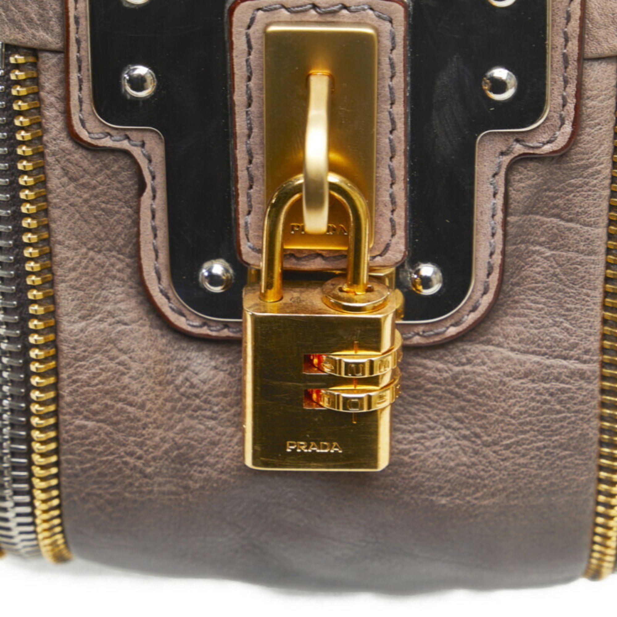 Prada Gradient Keyhole Handbag Beige Black Leather Women's PRADA