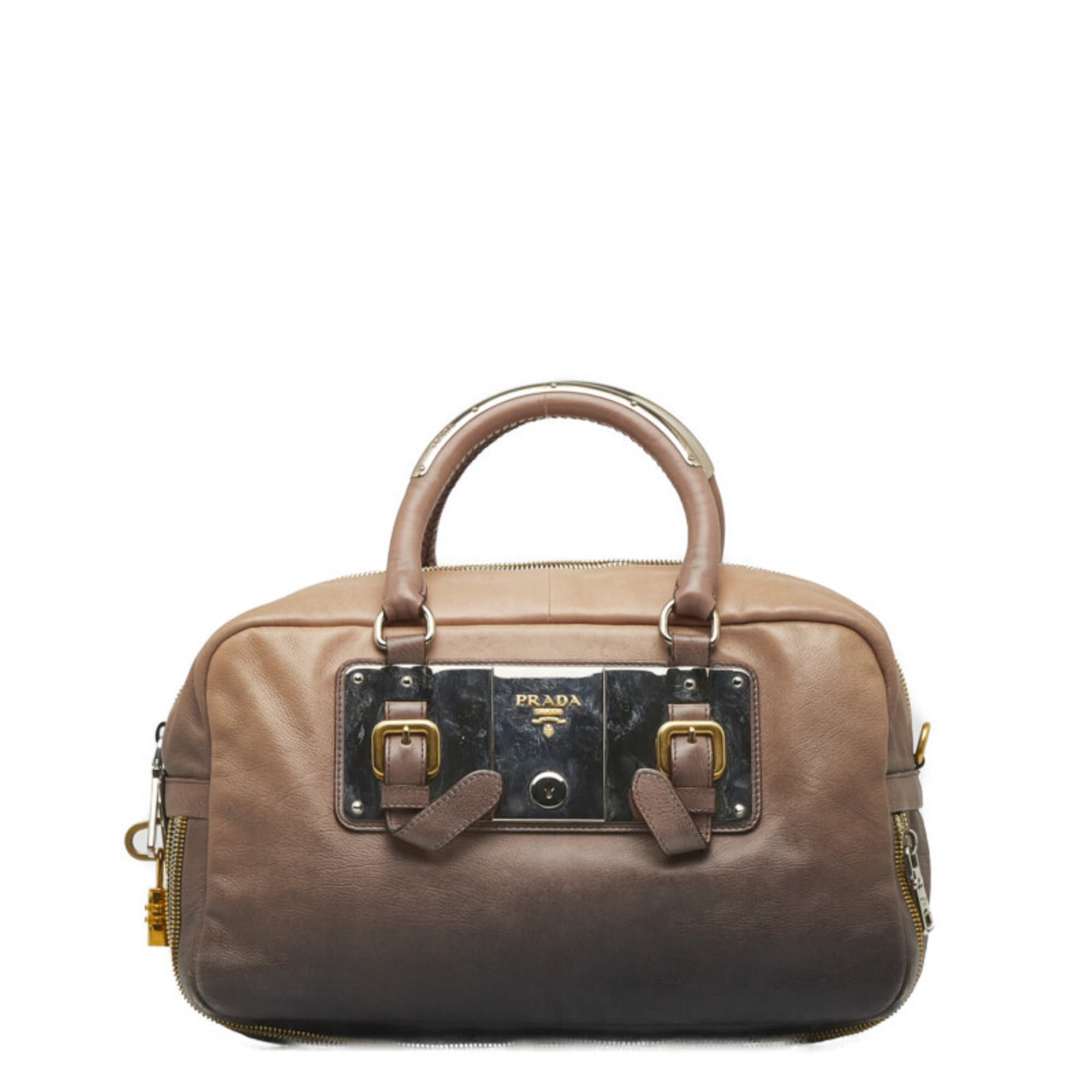 Prada Gradient Keyhole Handbag Beige Black Leather Women's PRADA
