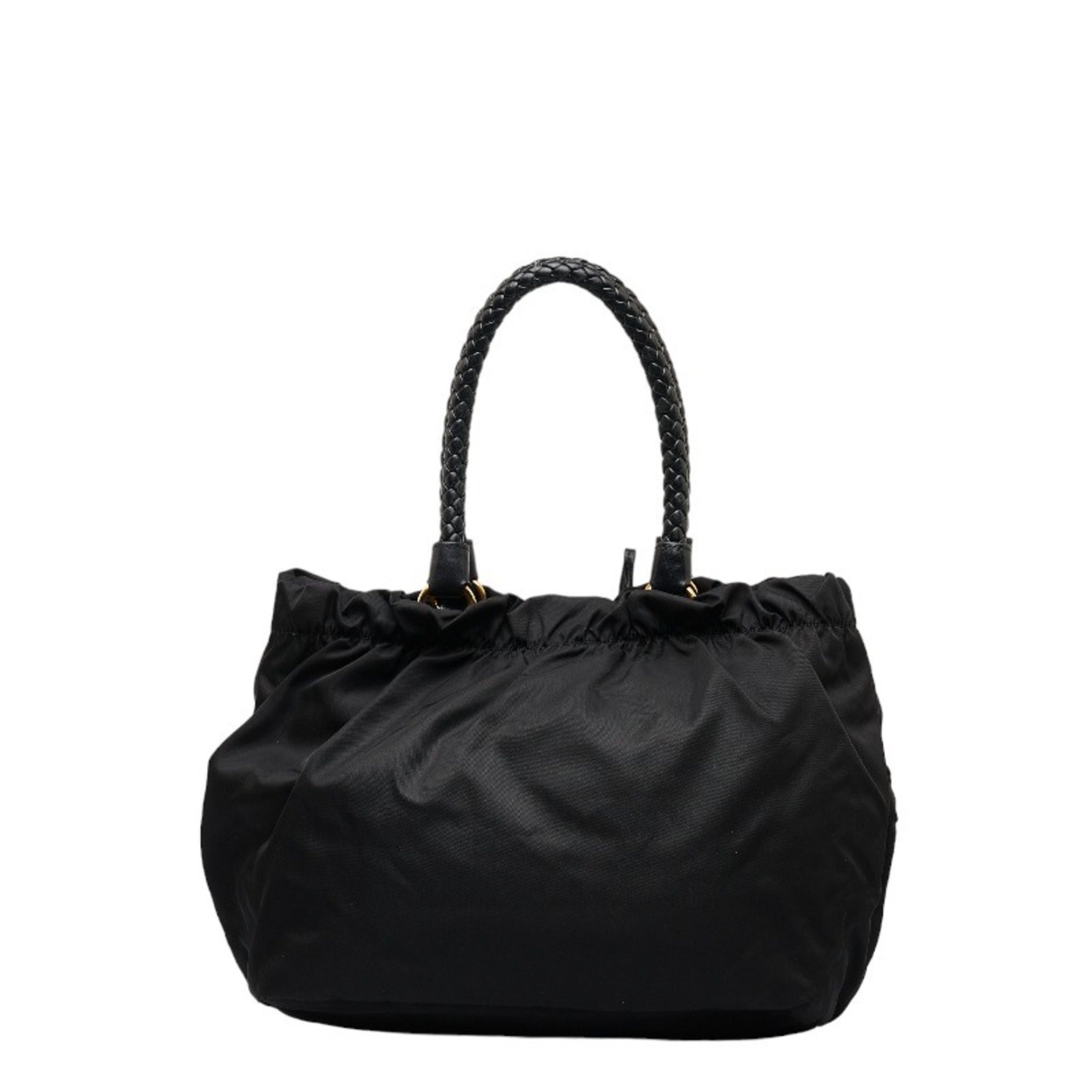 Prada Cather Ribbon Handle Handbag Black Nylon Leather Women's PRADA