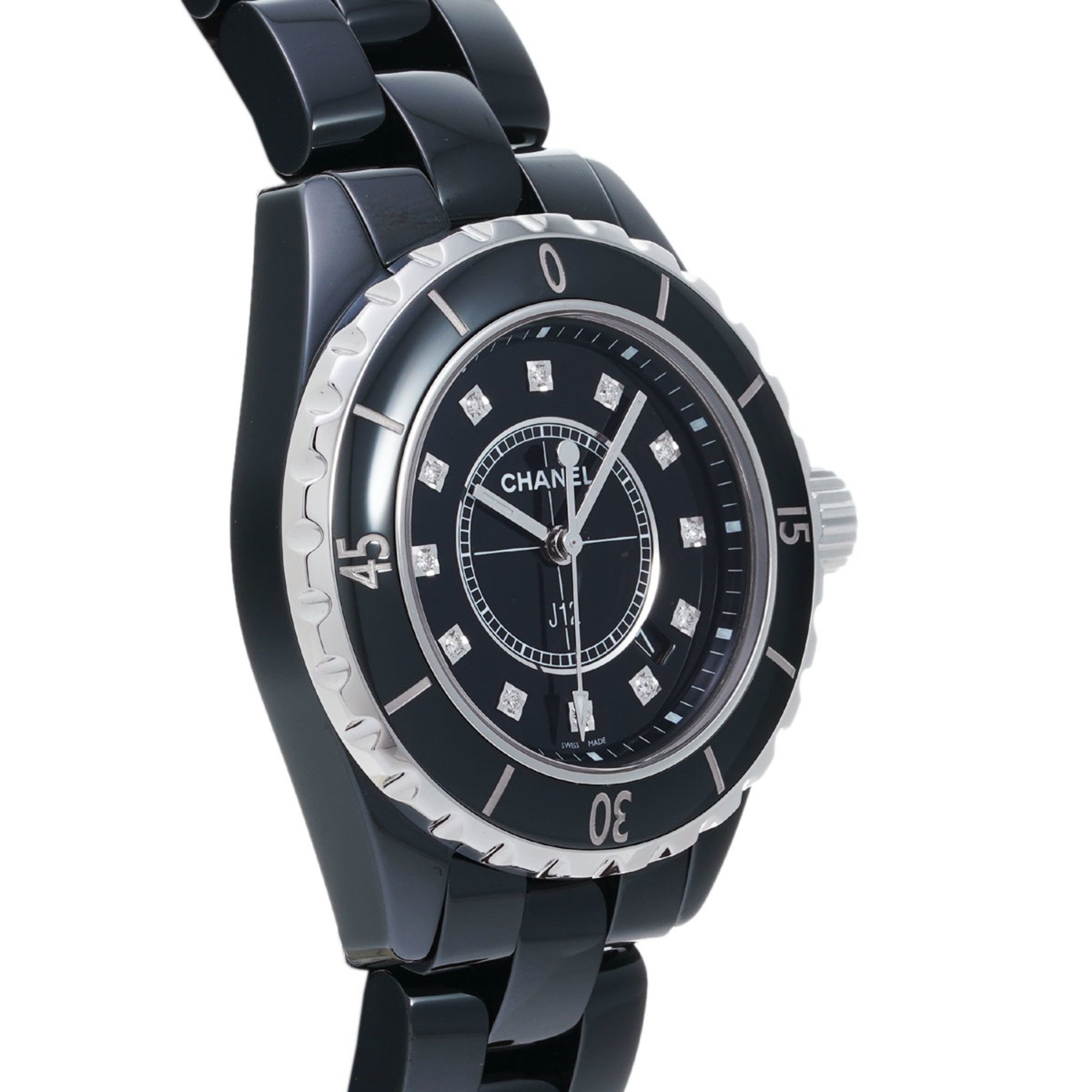 CHANEL J12 33mm 12P Diamond H1625 Women's Black Ceramic Watch Quartz Dial