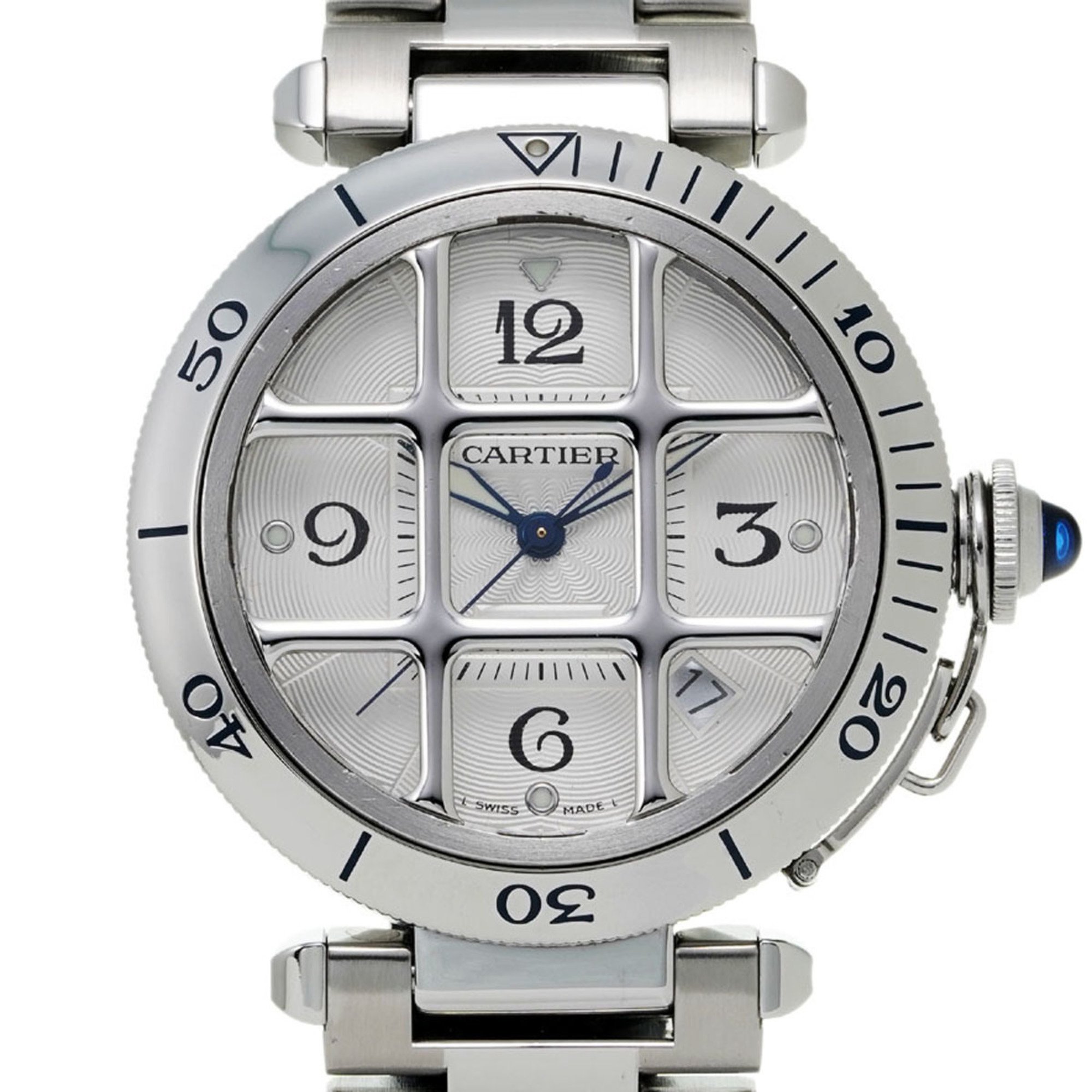 CARTIER Pasha 38mm Grid W31040H3 Men's Stainless Steel Watch Automatic Silver Dial