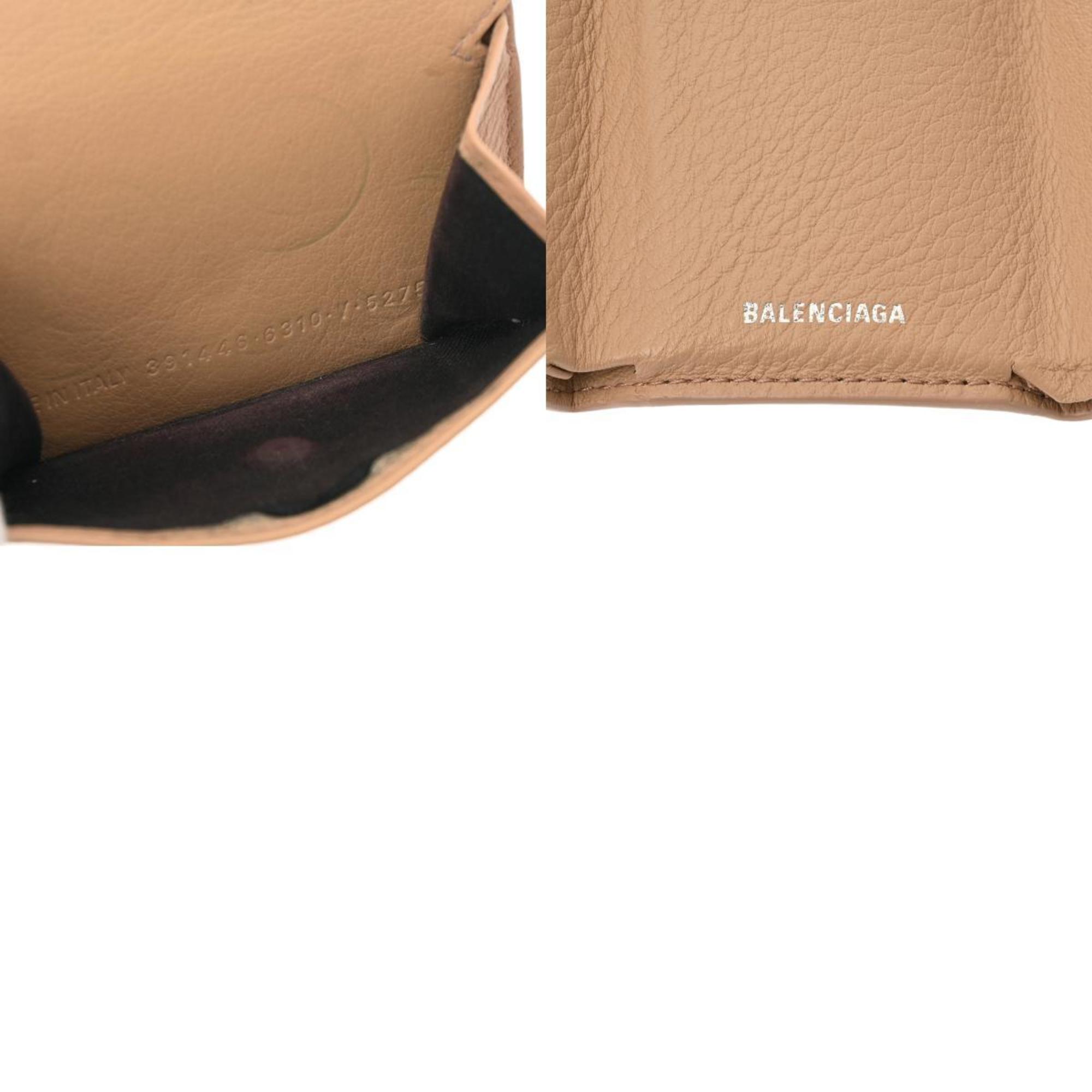 BALENCIAGA Paper Wallet Beige 391446 Unisex Calf Leather Tri-fold