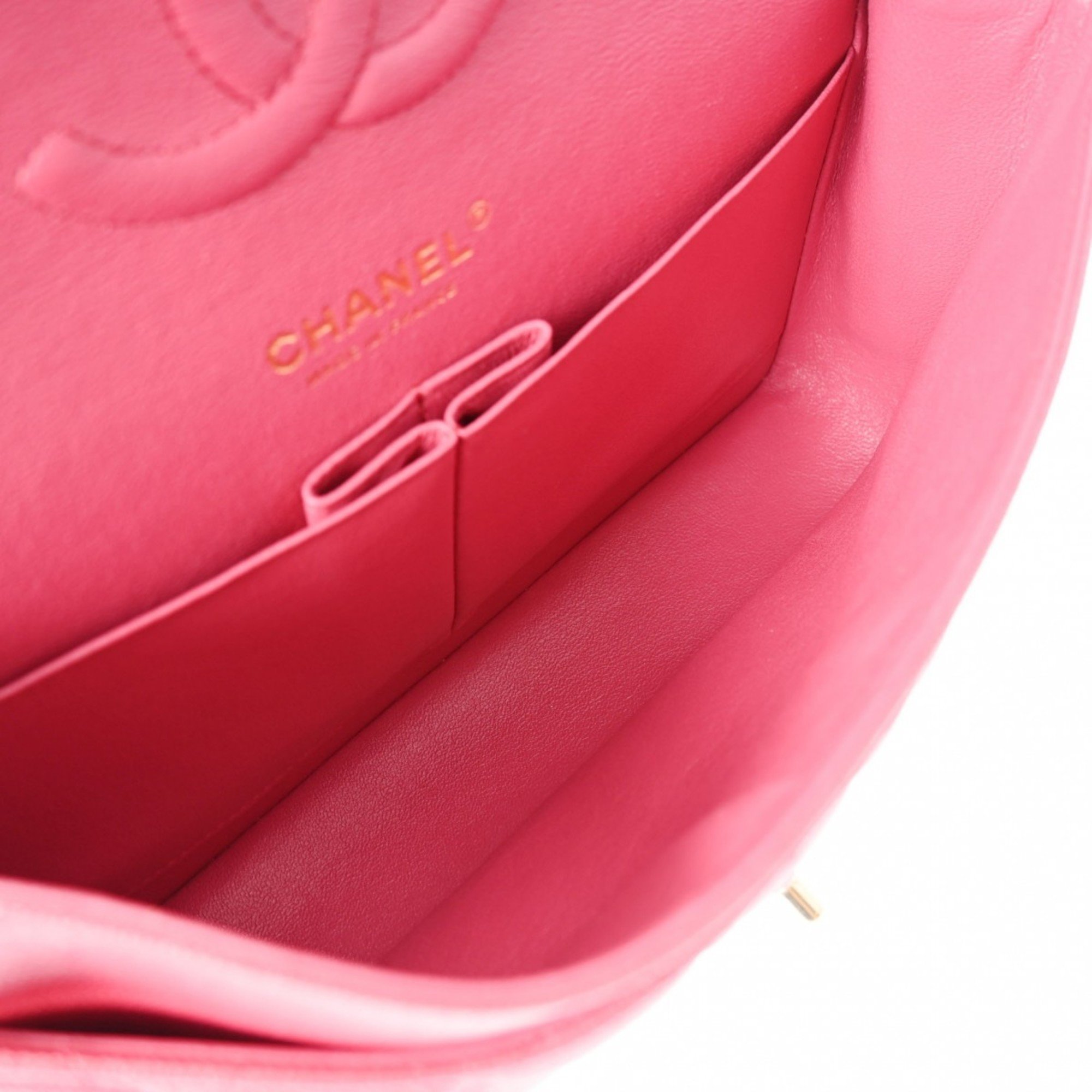 CHANEL Chanel Matelasse W-Flap Chain Shoulder 25cm Pink Champagne A01112 Women's Caviar Skin Bag