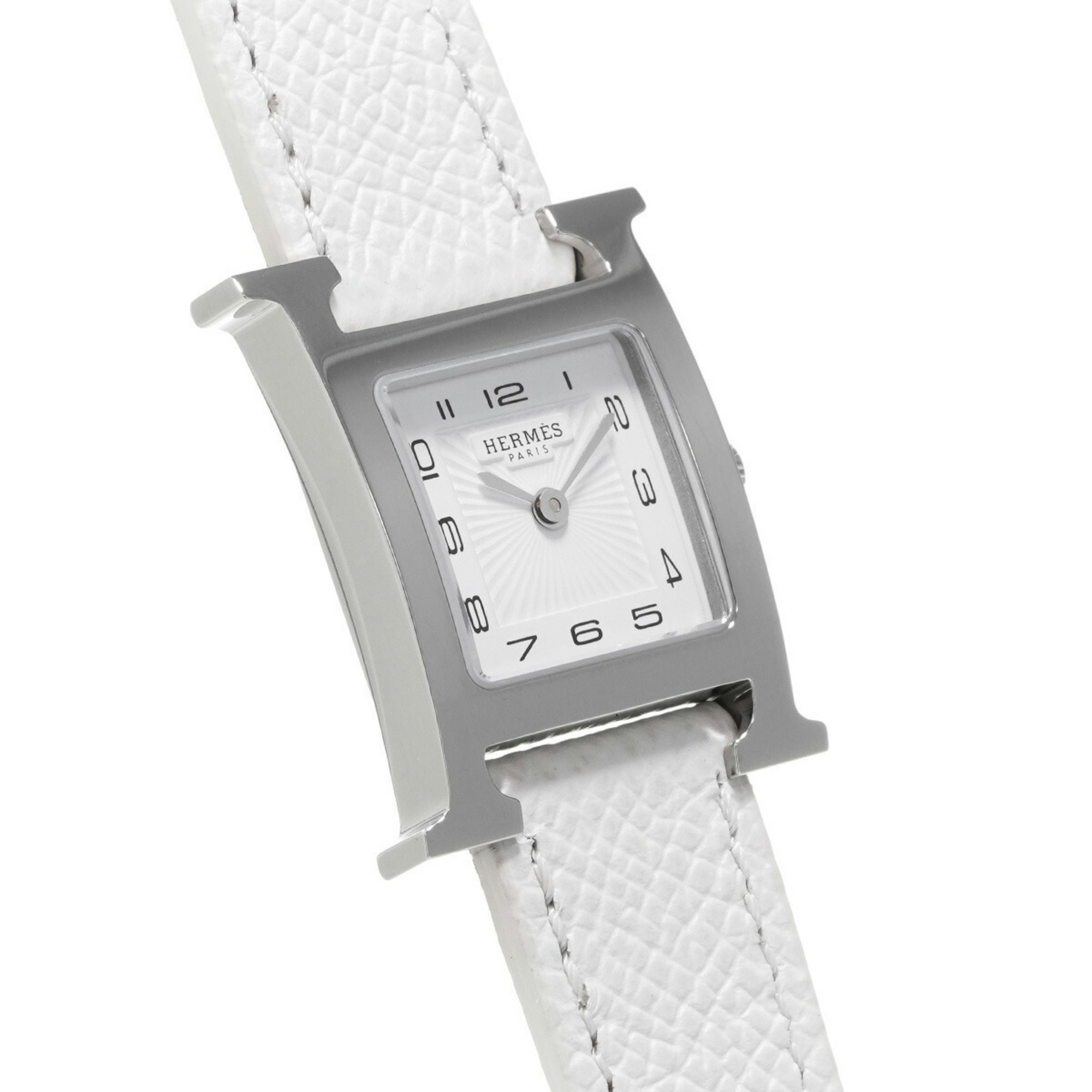 HERMES H Watch HH1.210 Women's SS/Leather Wristwatch Quartz White Dial