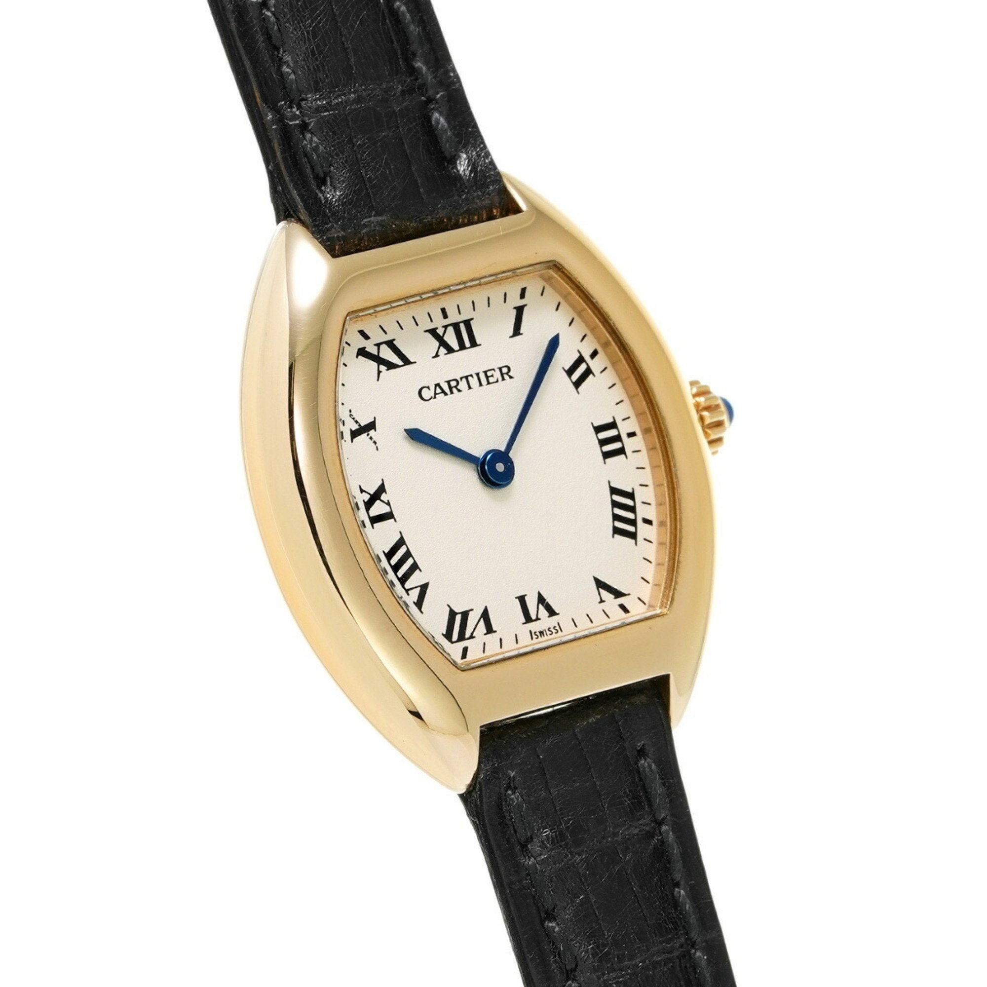 CARTIER Tonneau 1910 W1517456 Women's YG/Leather Watch Quartz White Dial