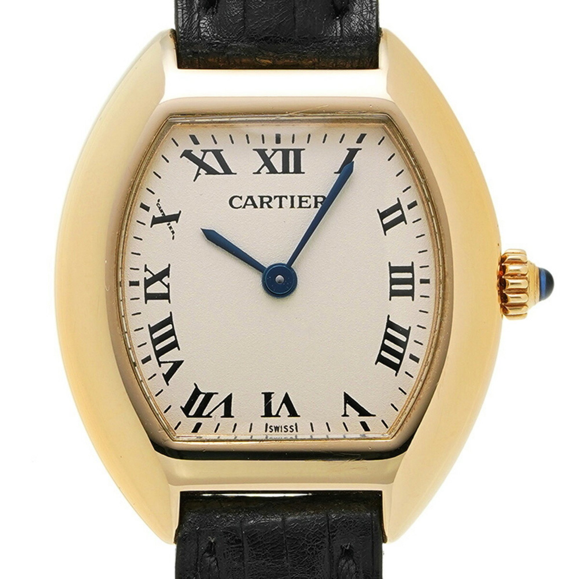 CARTIER Tonneau 1910 W1517456 Women's YG/Leather Watch Quartz White Dial